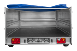 Autotransportanhänger auf Blattfedern 264x150 UNITRAILER GARDEN 265/R KIPP mit BIS-Seitenwänden, H-0-Rahmen und blauer Plane