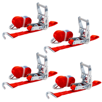 Satz mit vier UNITRAILER-Transportgurten mit Spannvorrichtung, 4 m/25 mm/1 t, rot