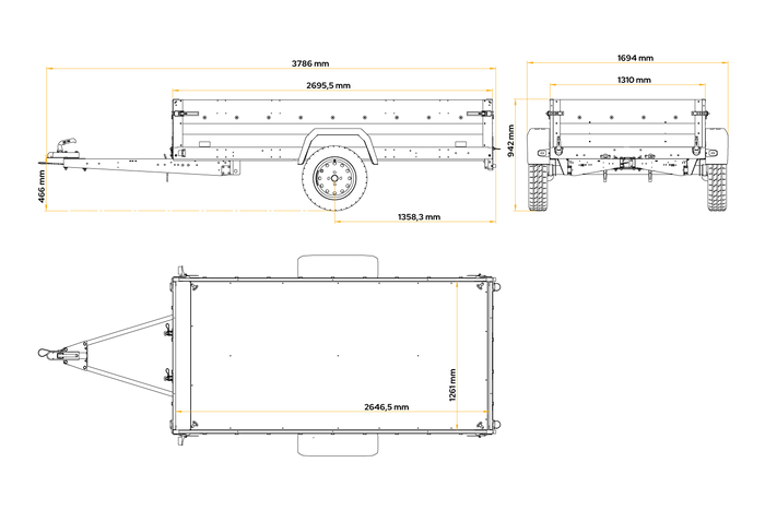 Autotransportanhänger 264x125 UNITRAILER FORCE 264 KIPP mit BIS-Seitenwänden, H-800-Rahmen und blauer Plane