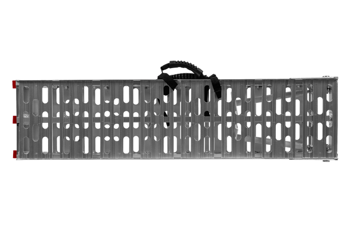 UNITRAILER ALR003 faltbare Rampen aus Aluminium für Anhänger, 221 cm, 680 kg Tragkraft, mit Gurt und Stütze, 2er-Set