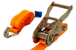 Satz aus vier orangefarbenen UNITRAILER-Transportgurten (2 m/25 mm/1 t) mit Spannvorrichtung