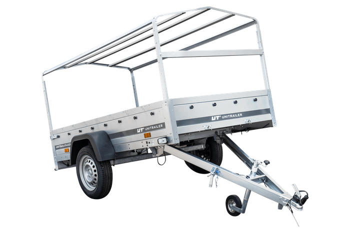 PKW-Anhänger 230x125 UNITRAILER GARDEN 230 KIPP mit Spriegel 80 cm und grauer Hochplane