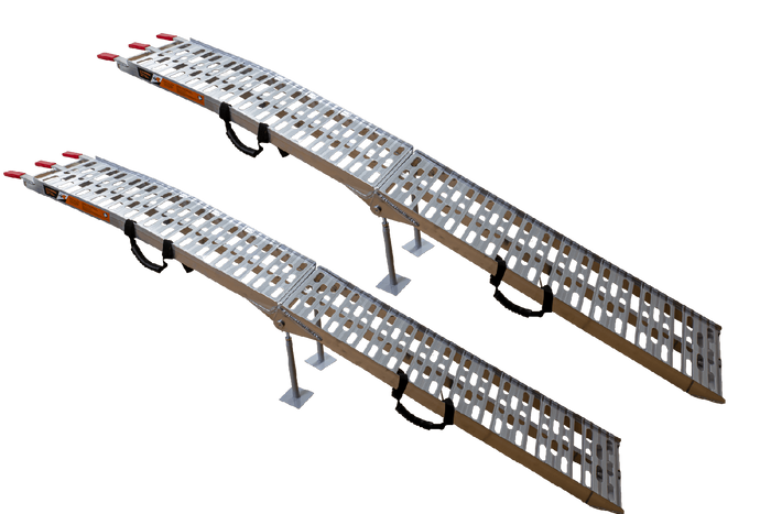 UNITRAILER ALR003 faltbare Rampen aus Aluminium für Anhänger, 221 cm, 680 kg Tragkraft, mit Gurt und Stütze, 2er-Set