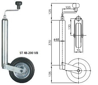 WINTERHOFF ST48-200VB Stützrad 150 kg 48 mm 505–725 mm