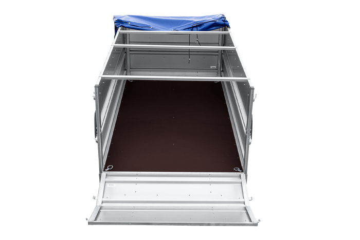 Leichter Anhänger 264x125 UNITRAILER FORCE 264 KIPP mit BIS-Seitenwänden, H-0-Rahmen und blauer Plane