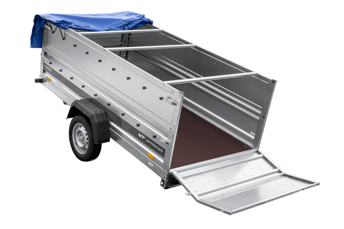 Leichter Anhänger 264x125 UNITRAILER FORCE 264 KIPP mit BIS-Seitenwänden, H-0-Rahmen und blauer Plane