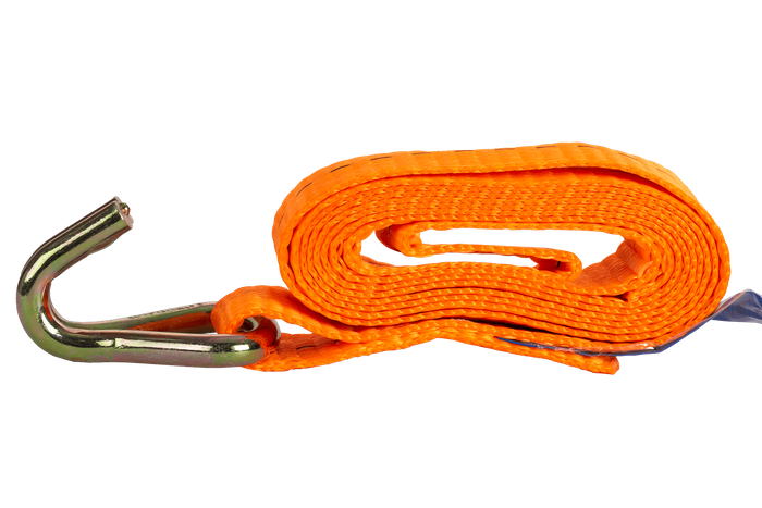 Satz aus vier orangefarbenen UNITRAILER-Transportgurten (2 m/25 mm/1 t) mit Spannvorrichtung